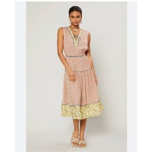 Current Air Floral Contrast Lace Up Midis Dress XS